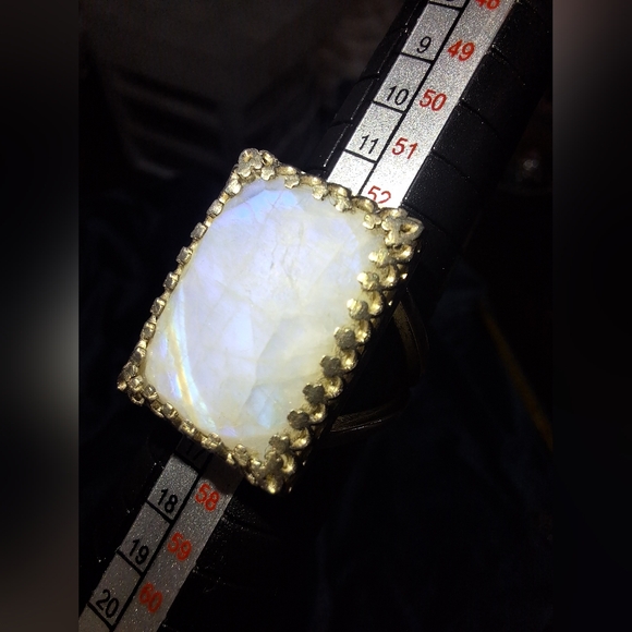 Moonstone Square Statement Ring Size 7 Sterling Silver 925 Big Stone Split Band - Picture 15 of 16